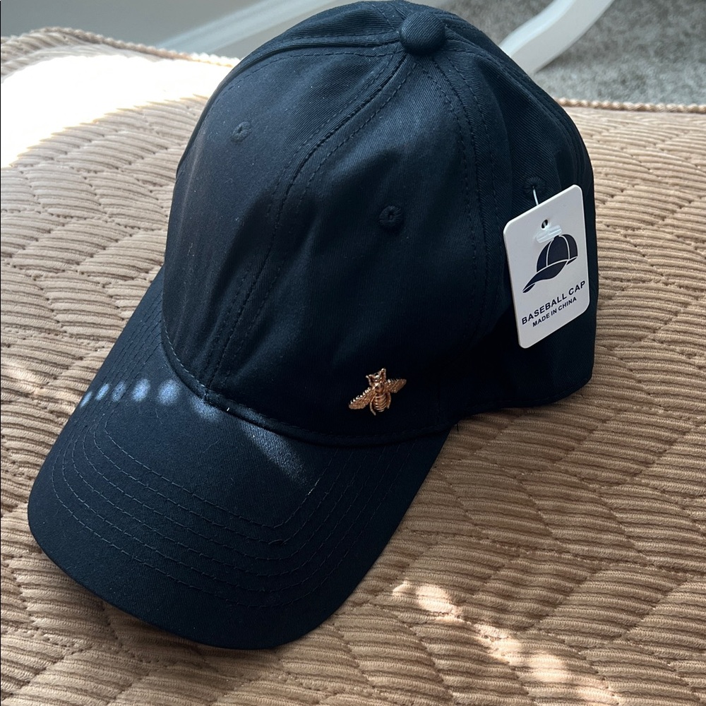 Black Baseball Cap with Gold Bee Accent